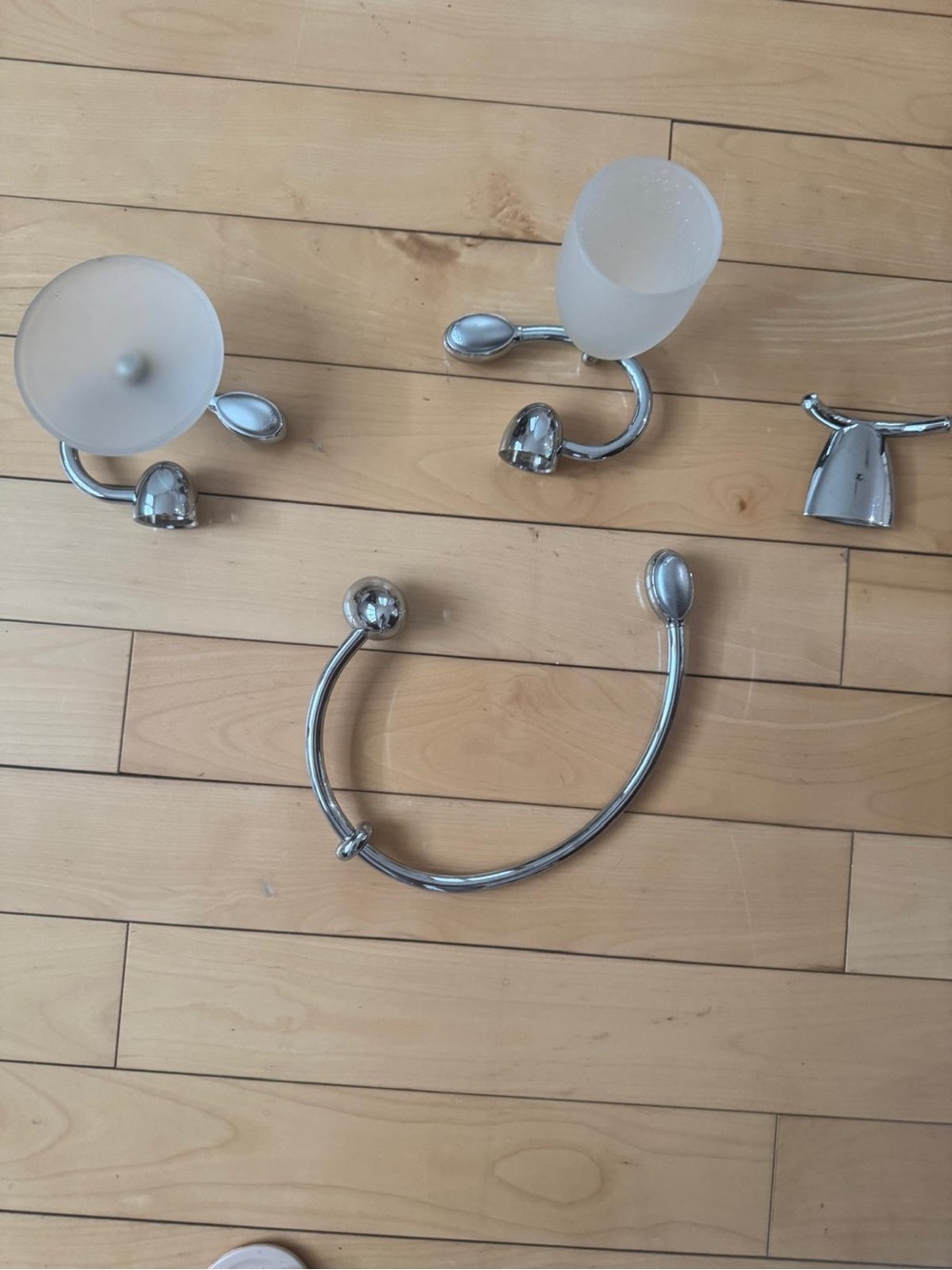 Chrome Bathroom Accessory Set with Frosted Glass - Silver Finish
